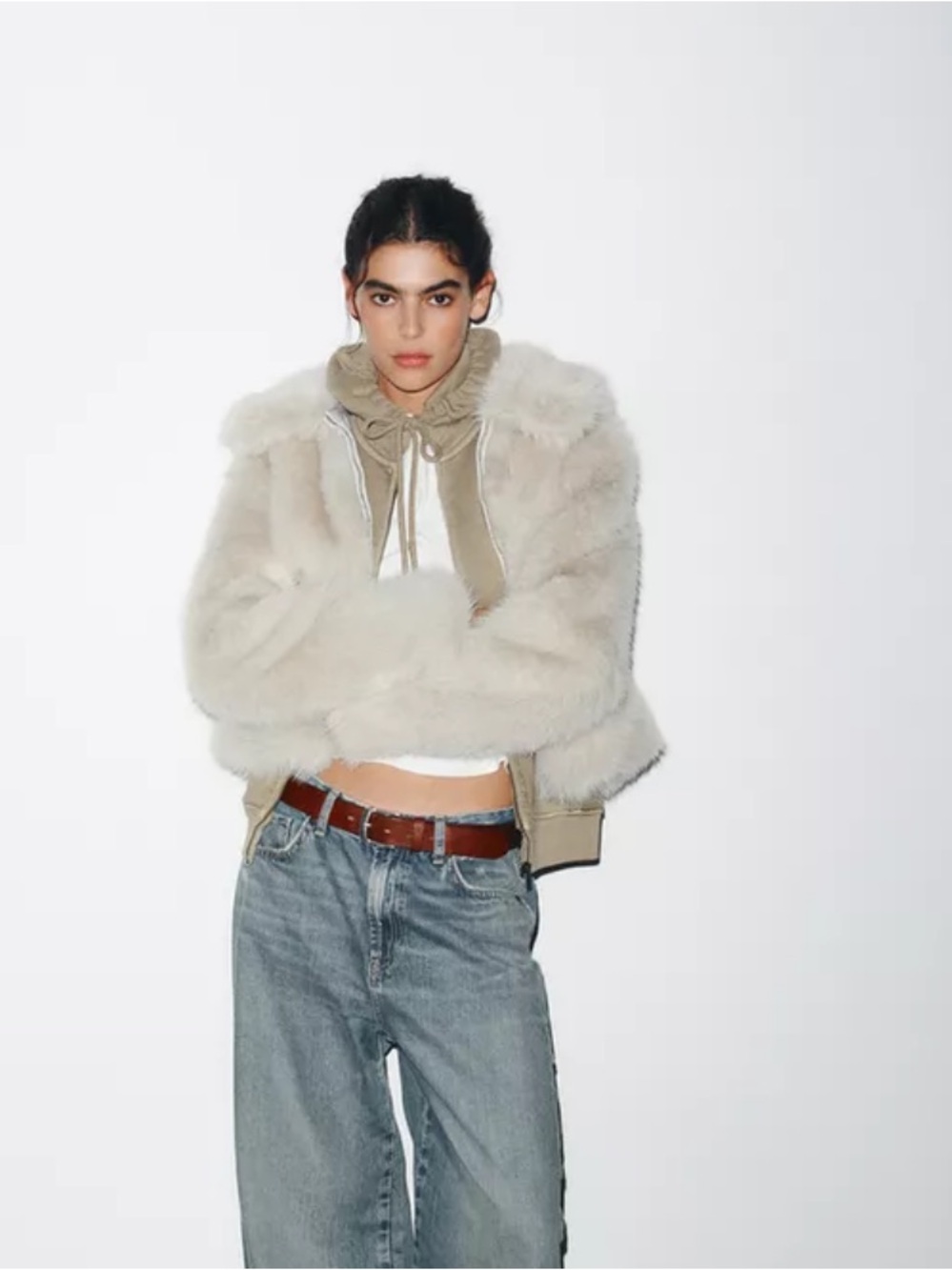 Zara NWT short faux fur zip up coat gray 4391/833 - Picture 2 of 12